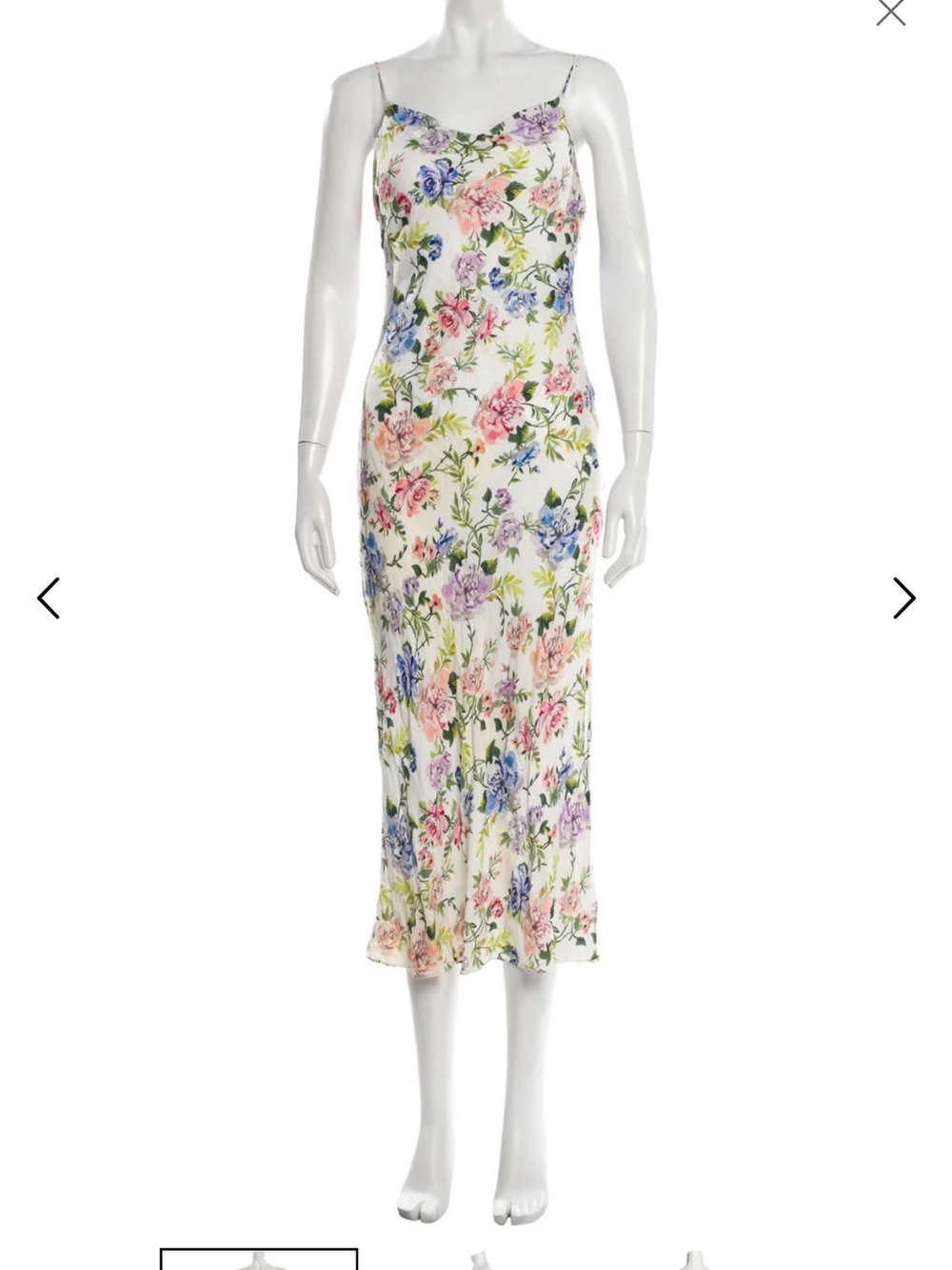 Alice + Olivia White Floral Slip Midi Dress with Pink & Blue Blooms